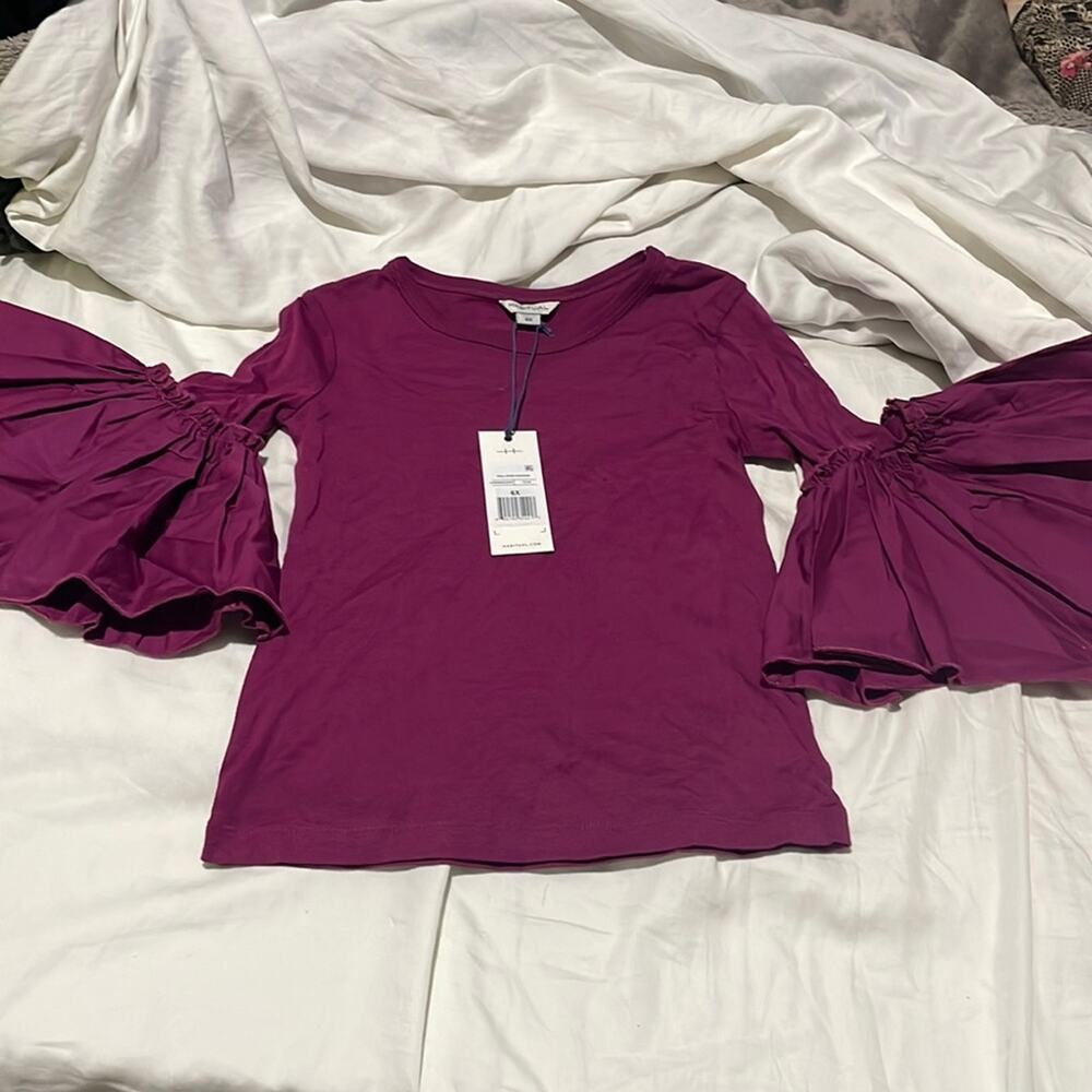 Habitual 6x plum statement top ruffled cuffs sleeve end nwt perfect cotton modal
